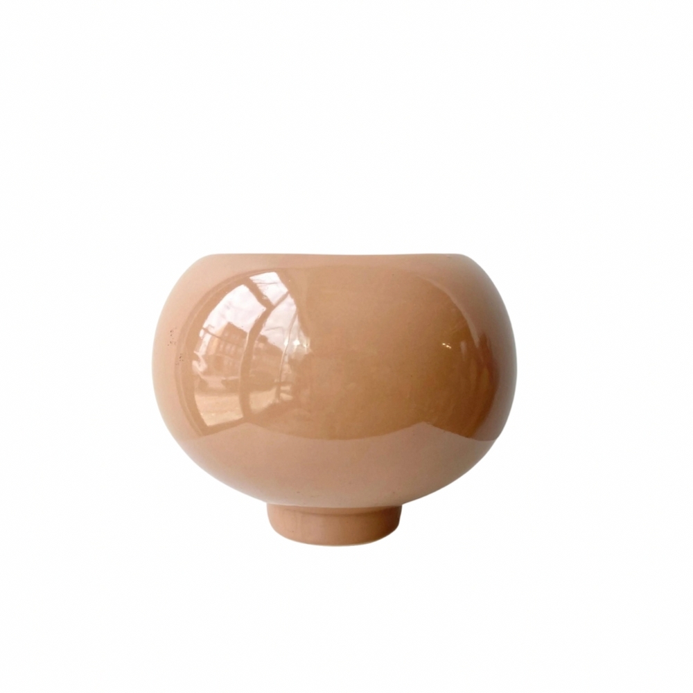 Round Tan Ceramic Vase